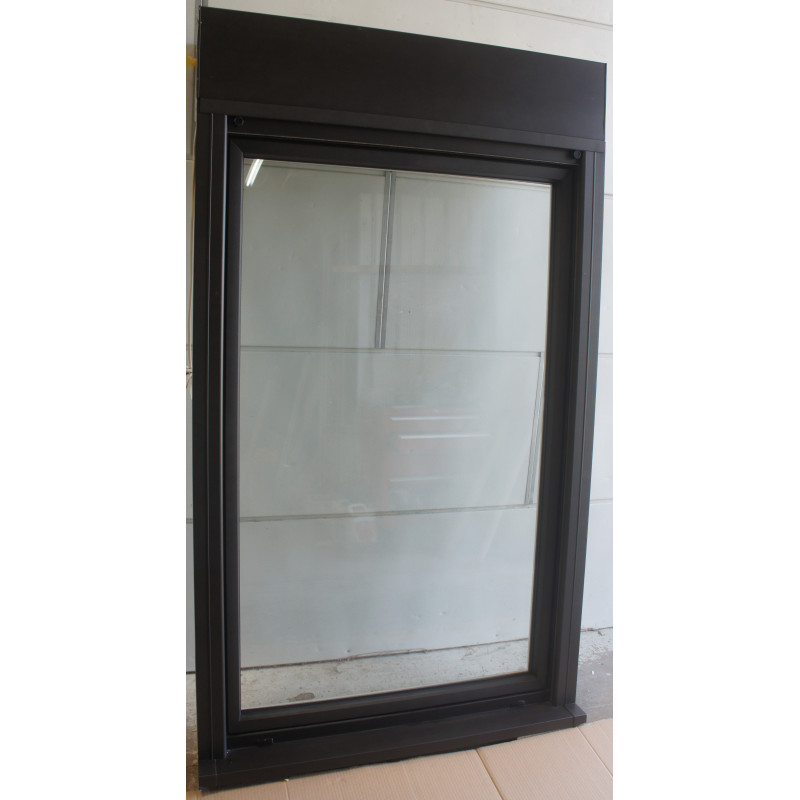 Fenêtre PVC Blanc/Noir Sablé 1 Vantail + Volet | 183x106 cm