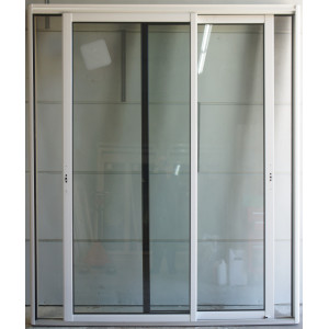Baie Vitrée Alu Bicolore Blanc / Beige RAL 1015 H218xL186 cm