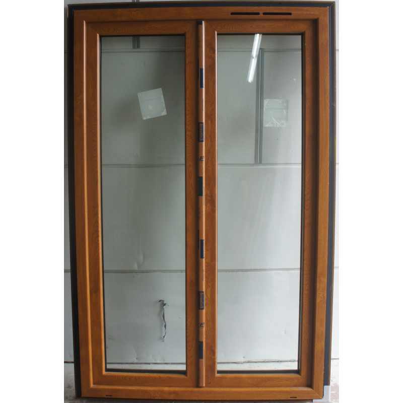 Fenêtre PVC Chêne Doré H165xL105 cm - 2 Vantaux Vitrage 32mm