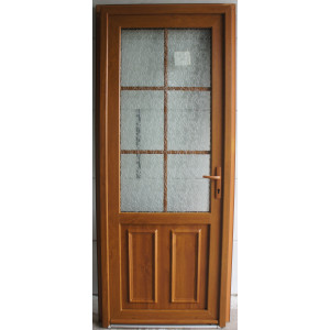 Porte d'Entrée PVC Chêne Doré H222xL88 - Vitrage Opaque