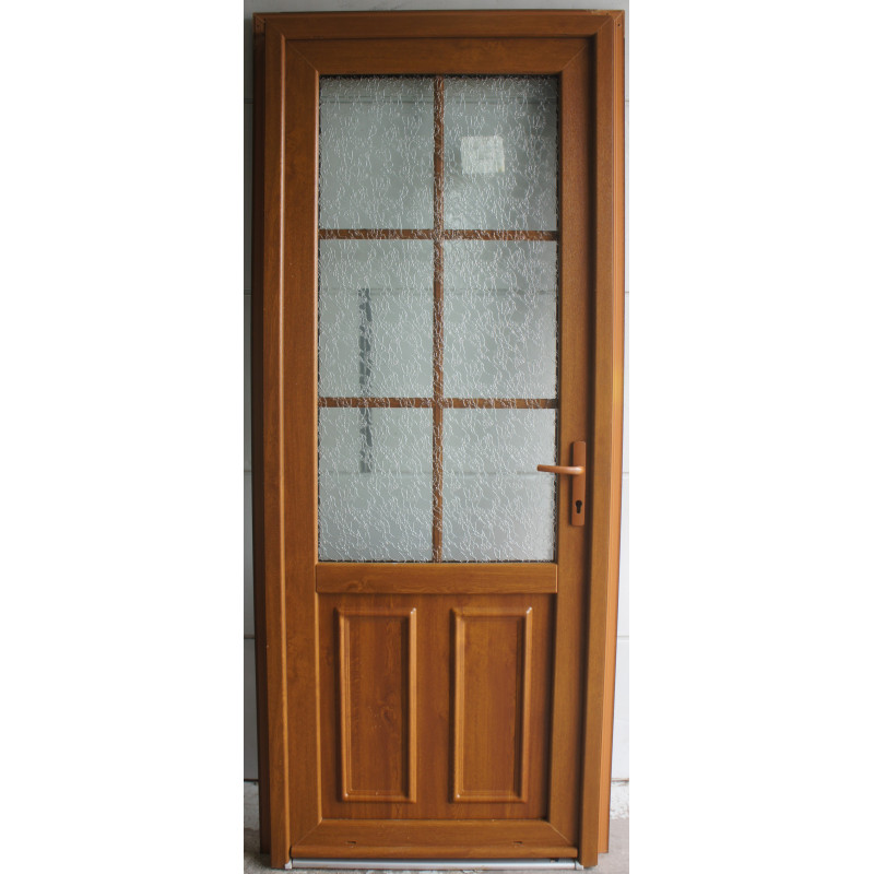 Porte d'Entrée PVC Chêne Doré H222xL88 - Vitrage Opaque