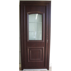 Porte d'Entrée PVC Acajou/Blanc H215xL91 - Vitre Opaque MAC027