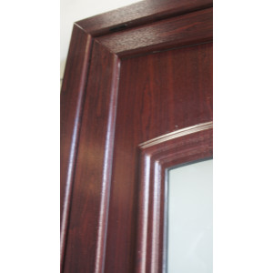 Porte d'Entrée PVC Acajou/Blanc H215xL91 - Vitre Opaque MAC027