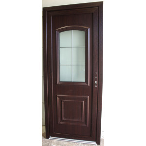 Porte d'Entrée PVC Acajou/Blanc H215xL91 - Vitre Opaque MAC027