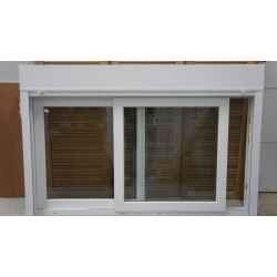 Fenêtre Coulissante PVC Blanc avec Volet Électrique | H123xL186