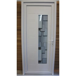 Porte d'Entrée PVC Blanc Vitrée Motif 3D 218x96 cm | Fin de Chantier