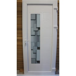 Porte d'Entrée PVC Blanc Vitrée Motif 3D 218x96 cm | Fin de Chantier
