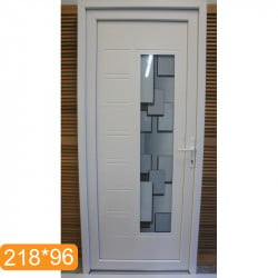 Porte d'Entrée PVC Blanc Vitrée Motif 3D 218x96 cm | Fin de Chantier
