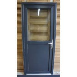 Porte d'Entrée PVC Anthracite Demi-Vitrée 198x86 cm | Fin de Chantier