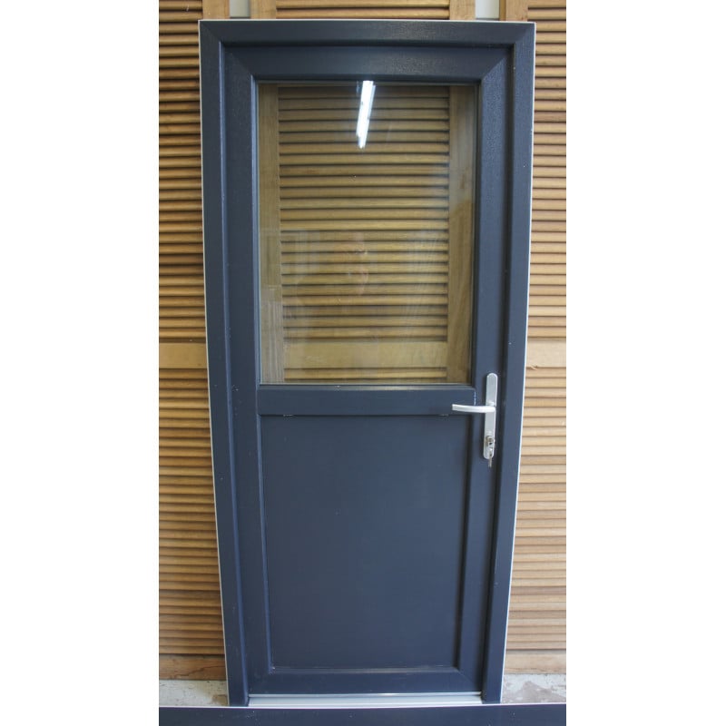 Porte d'Entrée PVC Anthracite Demi-Vitrée 198x86 cm | Fin de Chantier