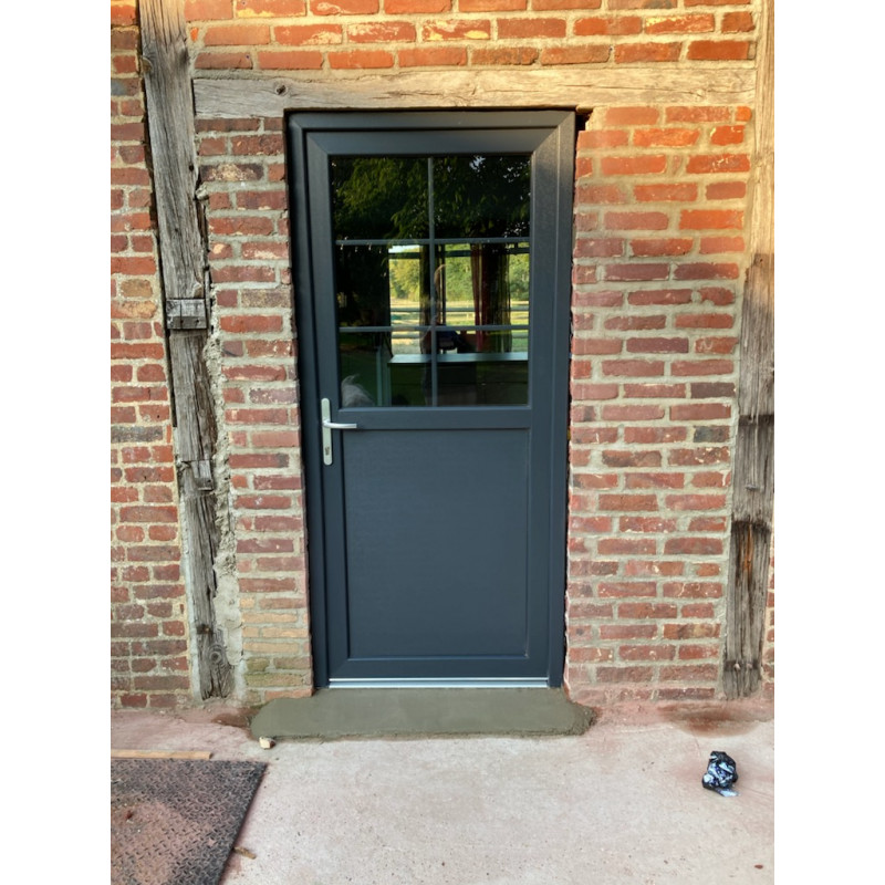Porte Entrée PVC Anthracite Demi-Vitré H208 x L96 cm | Fin de Chantier