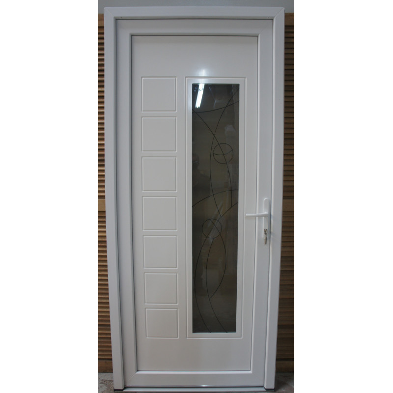 Porte d'Entrée PVC Blanche Vitrée H218 x L96 cm MTU055 | Fin de Chantier