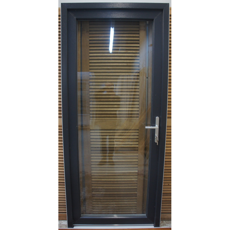 Porte PVC Blanc et Anthracite Toute Vitrée H218xL96 | Fin de Chantier
