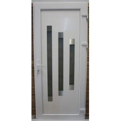 Porte d'Entrée PVC Blanc Design 3 Vitres & Inox 218x96 | Fin de Chantier
