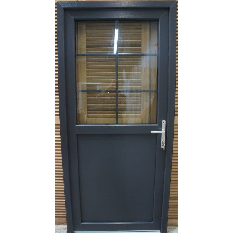 Porte d'Entrée PVC Anthracite Demi-Vitrée H198xL86 | MTU725