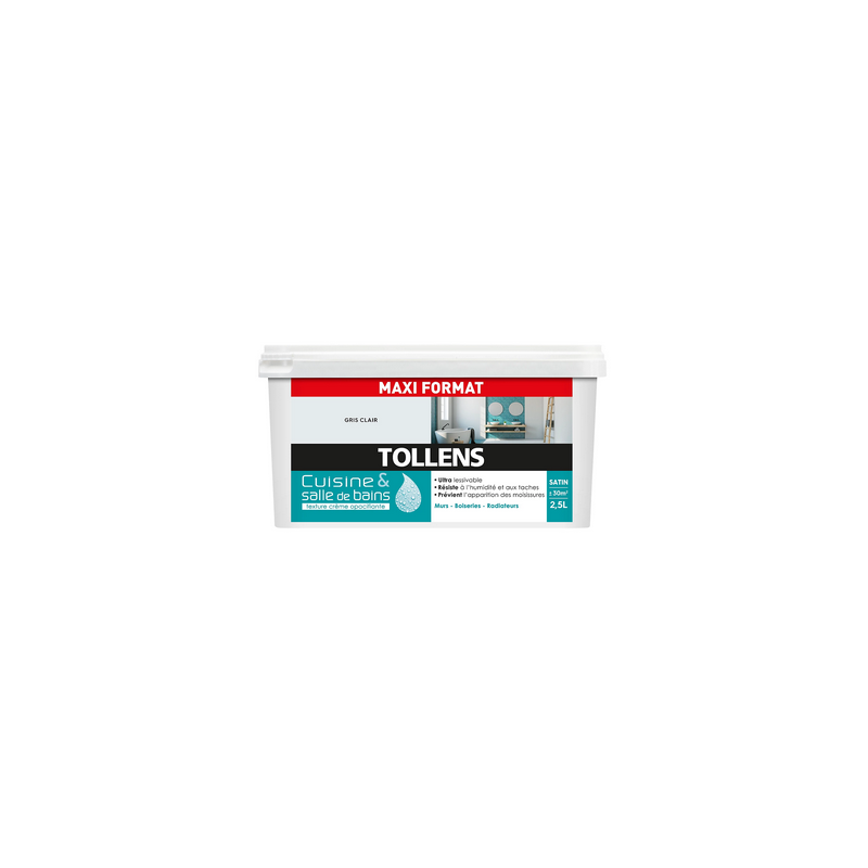 Peinture salle de bain satin gris clair 2.5L TOLLENS
