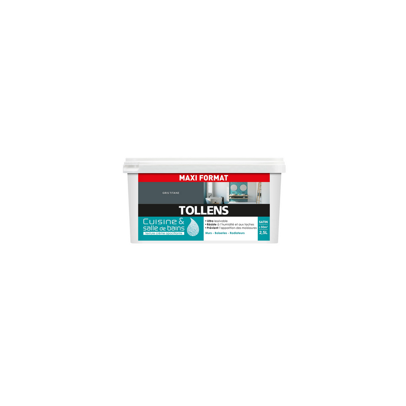 Peinture Cuisine & Salle de Bain Gris Titane Satin 2,5L Tollens