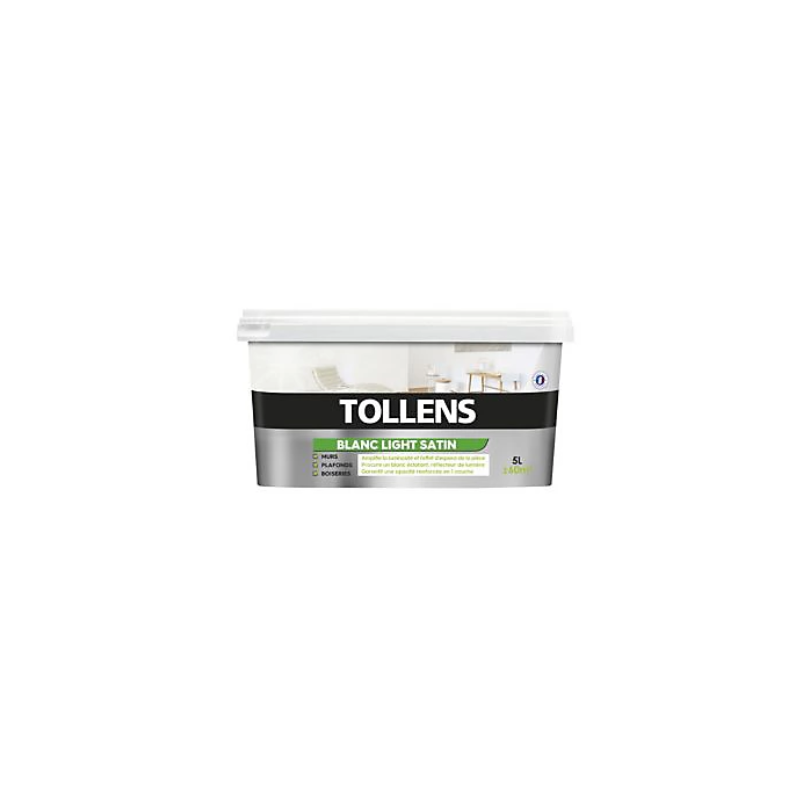 Peinture monocouche blanc satin 5L TOLLENS Peinture monocouche blanc satin 5L TOLLENS