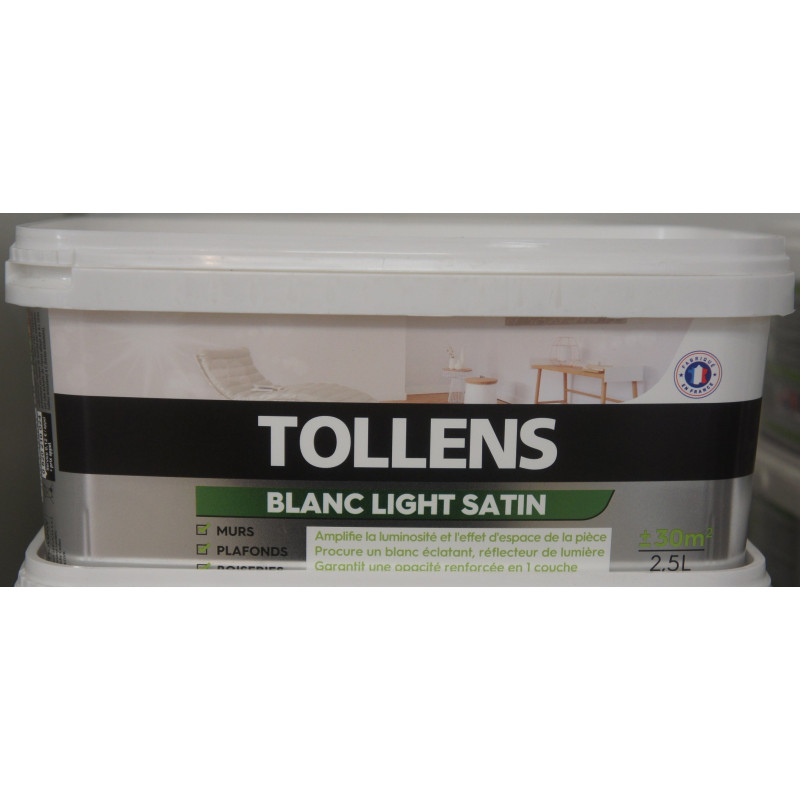 Peinture Blanc Light Satin 2,5L Murs & Boiseries - Tollens